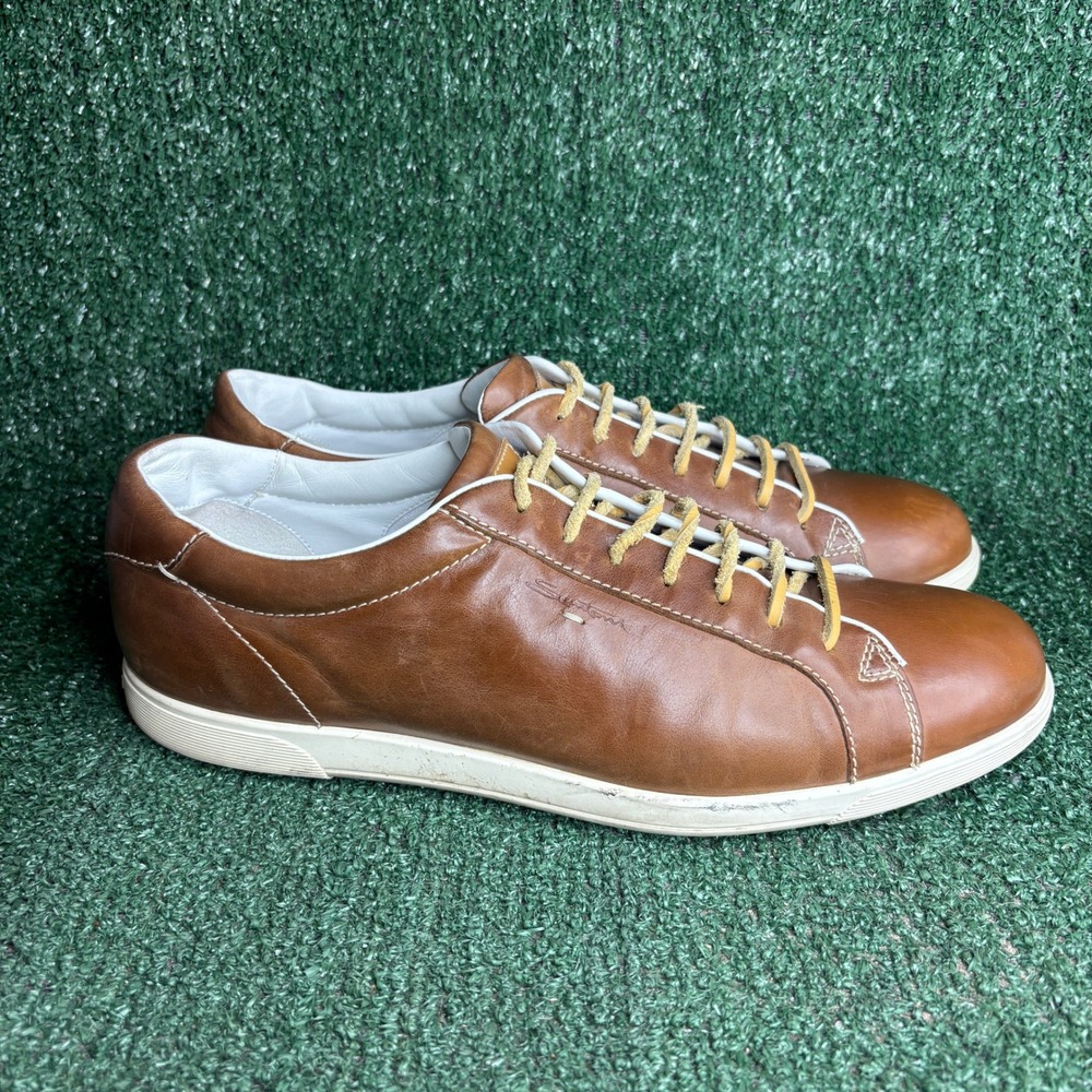 Santoni Low Top Leather Lace Up Luxury Designer Casual Sneaker Brown Mens 13 D